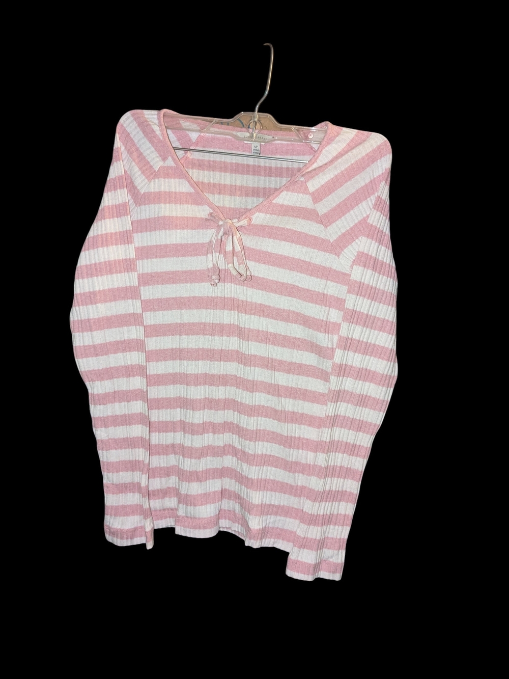 Lucky Brand Long Sleeve Pink/White Knitted Top Size Small